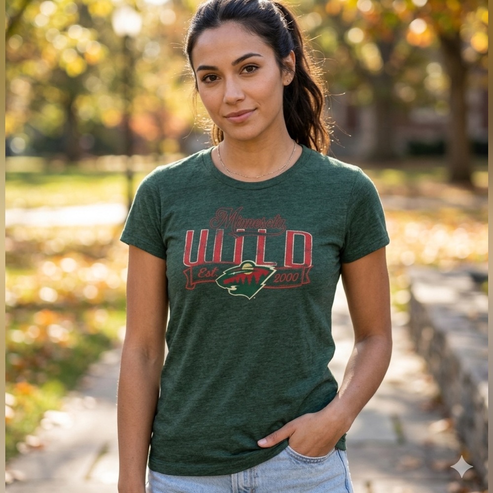 Under Armour Minnesota Wild Dark green short sleeve shirt, round neck, logo, M